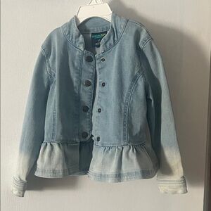 Charming Blue Denim Jacket with Ruffle Hem
